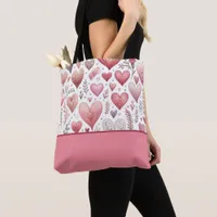 Pink and Red Hearts Valentine's Day, Color Block Tote Bag