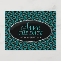 Modern Teal Black Pattern Save the Date Postcard