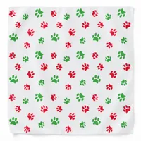 Red Green Paw Prints Pattern on White Holiday Bandana