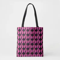 So Sassy Black Cat on Pink Bubbles Pattern Fun Tote Bag