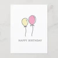 Simple Minimalist Balloons Happy Birthday Greeting Postcard