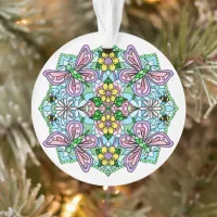 Pink Butterflies Mandala Christmas Ornament