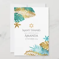 Teal and Gold Tropical Bat Mitzvah Thank You Card