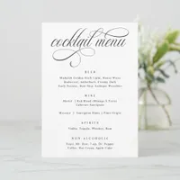 Elegant Calligraphy Luxury Wedding Cocktail Menu