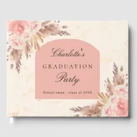 Graduation pampas grass rose gold blush floral guest book