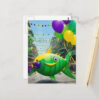 Happy Green Mardi Gras Fish Postcard