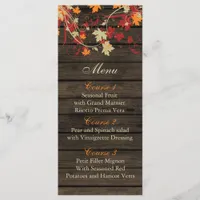 Barnwood Rustic ,fall leaves wedding menu cards