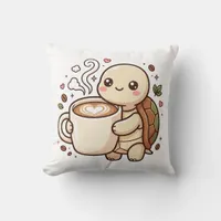 Kawaii Turtle Latte Heart Throw Pillow