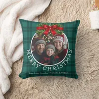 Christmas Ball Ornament Photo Green Buffalo Plaid Throw Pillow