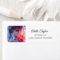 Beautiful Anime Girl Glitchcore Floral Label