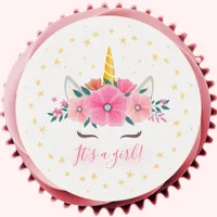 Watercolor Unicorn Face Floral Stars Baby Shower Edible Frosting Rounds