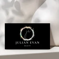 Handwriting Monogram Black Holographic  Business Card