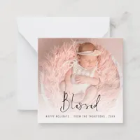 TINY SIZE | Blessed Photo Script Name Year Holiday Note Card