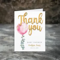 Pink Balloon Baby Shower Thank You Card for Girl