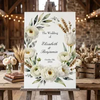 Watercolor White Floral Wheat Autumn Wedding Foam Board
