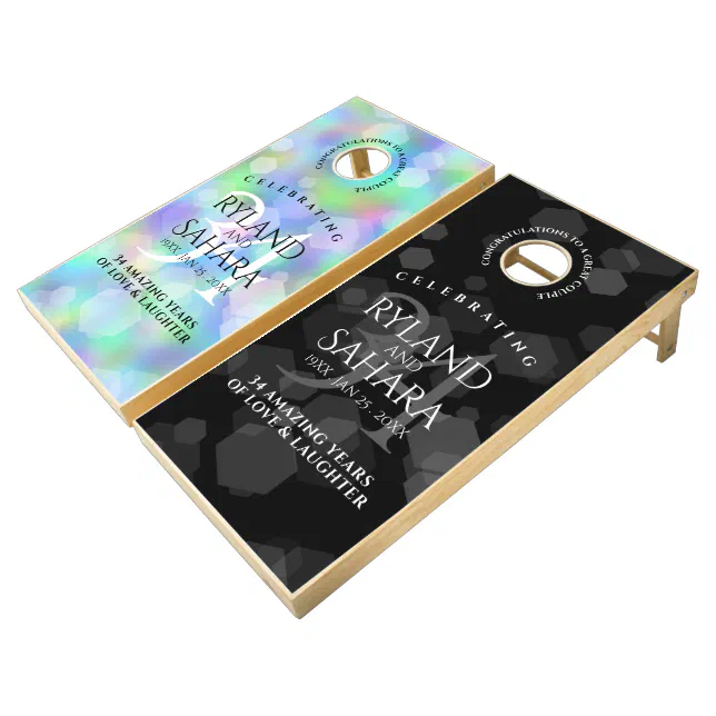 Elegant 34th Opal Wedding Anniversary Celebration Cornhole Set