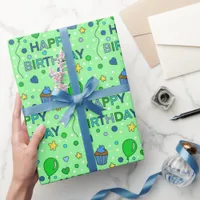 Blue and Lime Green Boy's Happy Birthday   Wrapping Paper
