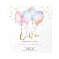 Budget Cute Balloons Pink Gold One Invitation Notepad