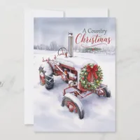 A Country Christmas Vintage Red Tractor Holiday Card