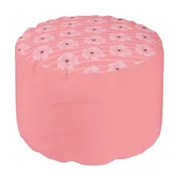 Pink Flowers And Stripes Round Pouf