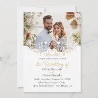 Golden wedding invitation card with photo