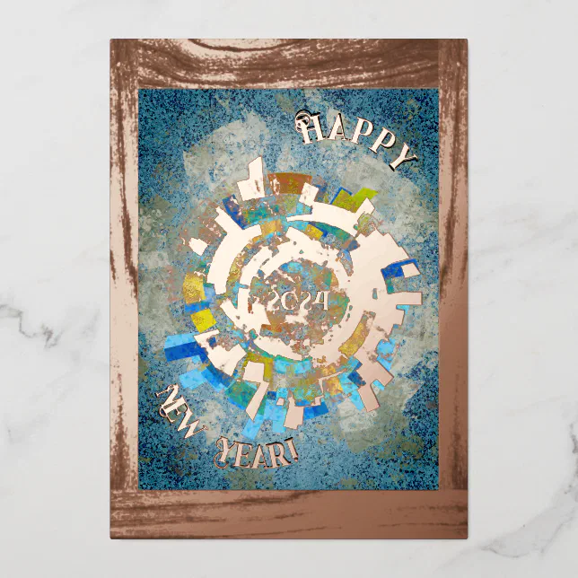 The earth in 2024 - abstract -  happy new year foil invitation