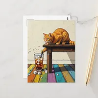 Adorable Ginger Cat Spills the Ice Postcard