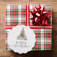 Merry Christmas Festive Tree Sage Script  Ornament Card