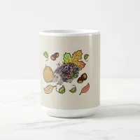 Cute hand drawn hedgehog in fall with leaves coffee mug