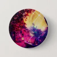 Amish Horse and Buggy Trippy Colorful Digital Art Pinback Button