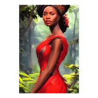 Safari Queen: Majestic African Woman Red Feathers Photo Print