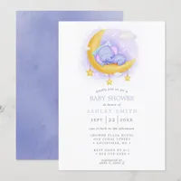 Sleepy Elephant Moon Watercolor Baby Shower Invitation
