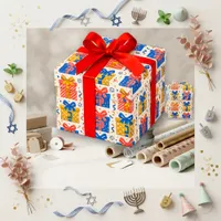Festive Blue Gold Hebrew Dreidel Wrapping Paper Sheets
