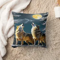 Elegant Wolves Howling Beneath a Full Moon Throw Pillow