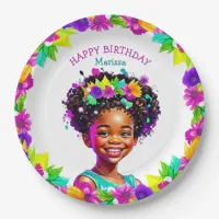 Birthday Party African-American Girl Personalized Paper Plates