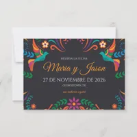 Black Colorful Floral Nuestra Boda Spanish Wedding Save The Date