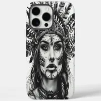 A fierce Indian girl warrior adorned with feathers iPhone 16 Pro Max Case