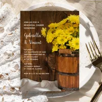Wood Bucket Daisies Barn Wedding Rehearsal Dinner Invitation