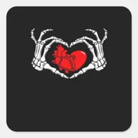 Scary Skeleton Hands And Red Heart Creepy Spooky V Square Sticker