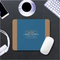 Simple Blue Gold Monogram Mouse Pad