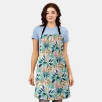 Leaf Pattern Pretty Botanical Monogrammed Kitchen Apron