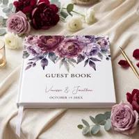 Burgundy Plum Watercolor Peony Fall Wedding Guest Book