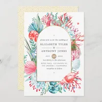 Teal and Coral Sea Life Wedding Invitation