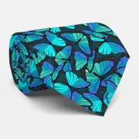 Stylish Blue Morpho Butterflies Patterned Wedding Neck Tie