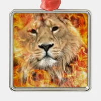 Lion Fire Digital Art Metal Ornament