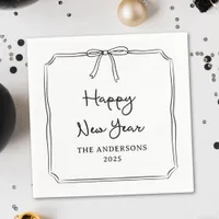 Happy New Year! Personalized Black & White Bow Napkins