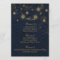 blue gold Snowflakes Winter wedding menu cards