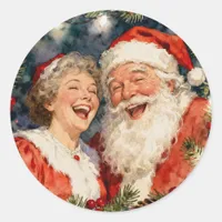 A Cute Mr and Mrs Claus | Vintage Christmas Classic Round Sticker