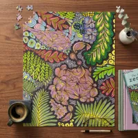 Vibrant Zen Doodle Abstract Botanical Art Jigsaw Puzzle