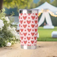 Red Hearts on Pink Child's Coloring Pattern Insulated Tumbler